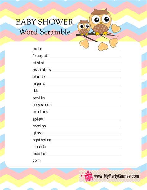 13 Free Printable Baby Shower Word Scramble Game Puzzles