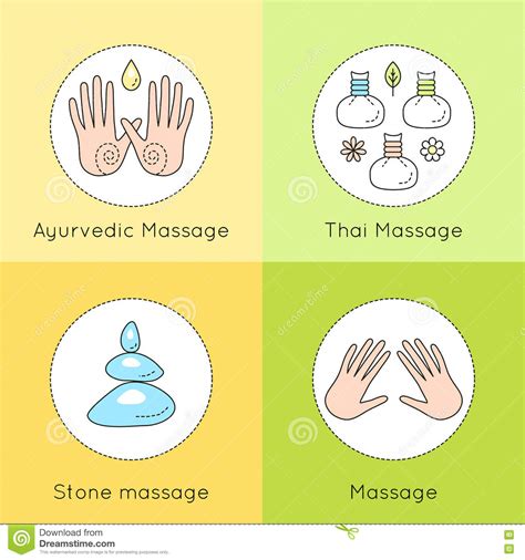 Set Of Vector Linear Icons With Types Of Massage Stock Vector Illustration Of Ayurveda Hands