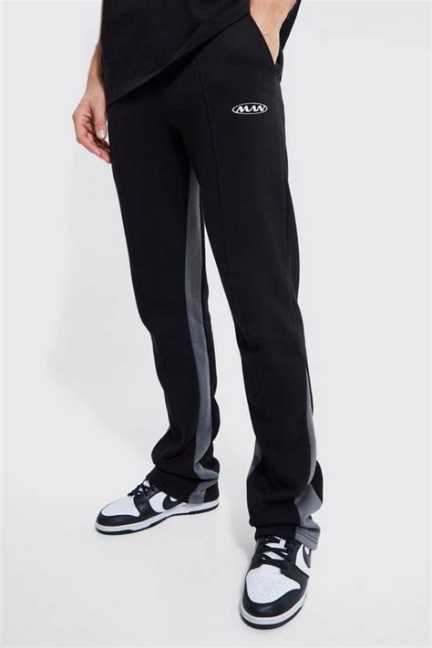 tall stacked flare contrast gusset jogger boohoo