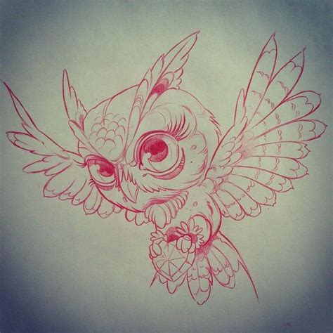 New School Cute Owl Tattoo