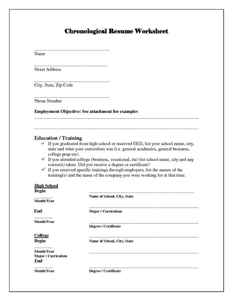 images  simple resume worksheet college brag