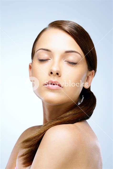 Closeup Of Naked Beautiful Woman Posing With Closed Eyes Stock Image