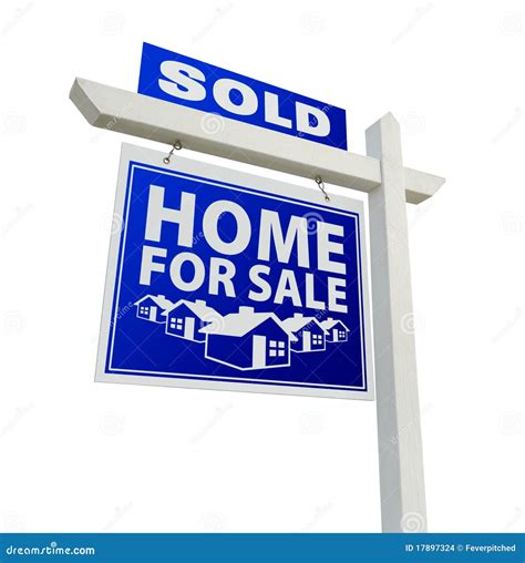 Blue Sold Home For Sale Real Estate Sign On White Stock Photo Image