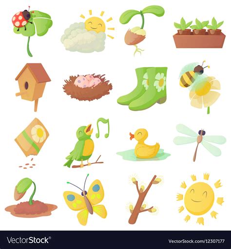 Spring Things Icons Set Cartoon Style Royalty Free Vector