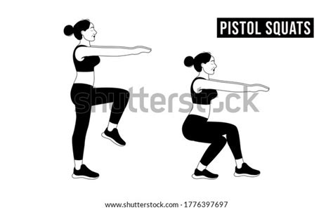 Girl Doing Pistol Squats Exercise Woman Stock Vector Royalty Free