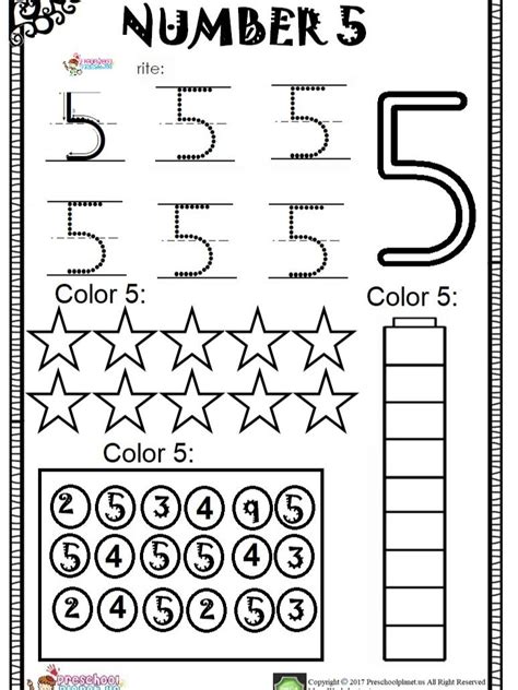 Number 5 Worksheet Preschool