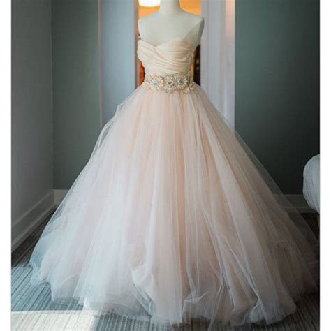 Blush Pink Sweetheart Ball Gown Princess Wedding Dresses With Beading