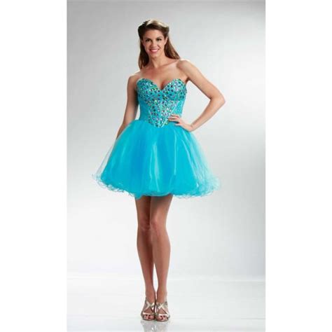 Beautiful Ball Strapless Short Aqua Tulle Beaded Cocktail Prom Dress