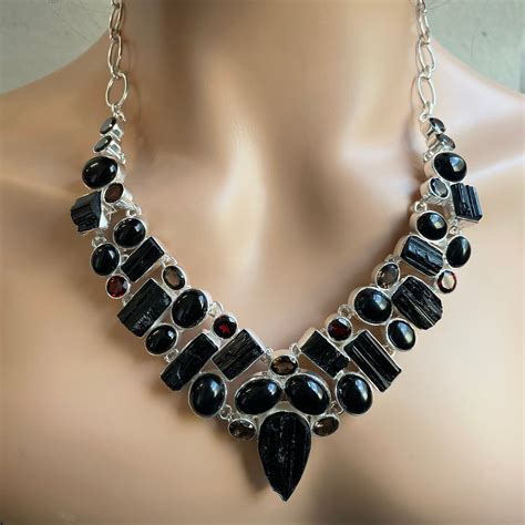 Black Tourmaline Multi Gemstone Necklace Etsy