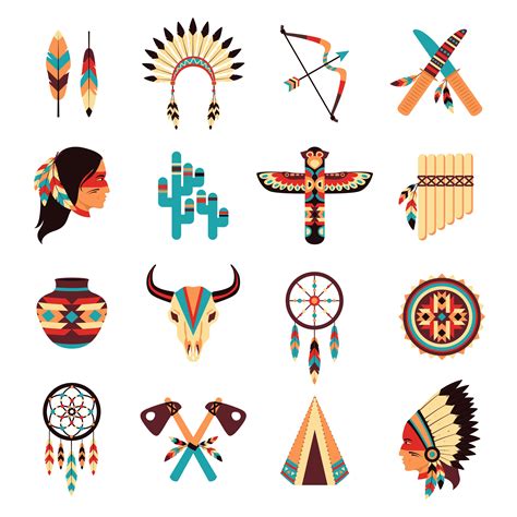 Ethnic American Indigenous Icons Set 459208 Vector Art At Vecteezy
