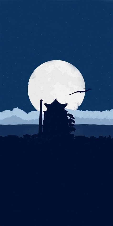 Moon Night Silhouette Castle Minimal 1080x2160 Wallpaper Scenery