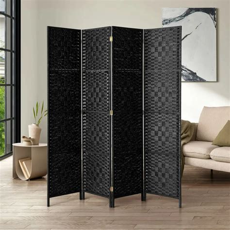 Oikiture 4 Panel Room Divider Screen Privacy Dividers Woven Wood