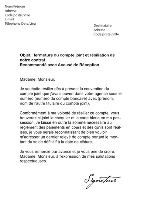 Lettre De R Siliation Compte Joint Mod Le De Lettre