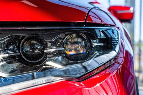 Close Up Of The Front Light Of A Modern Car Exterior Details Stock