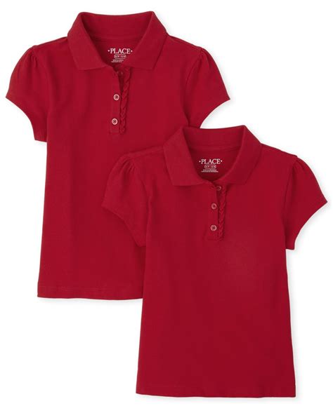 Girls Uniform Short Sleeve Ruffle Pique Polo 2 Pack