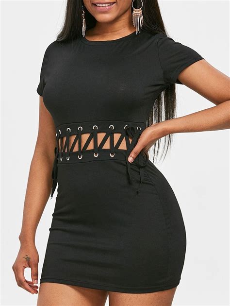 Criss Cross Mini Club Dress Black M Fashion Womens Dresses Bodycon Dress