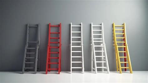 Red Ladder Stands Out Among Brown Ladders In Leadership Concept With 3d