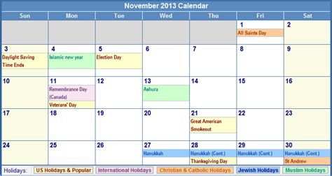 November 2013 Calendar With Holidays As Picture