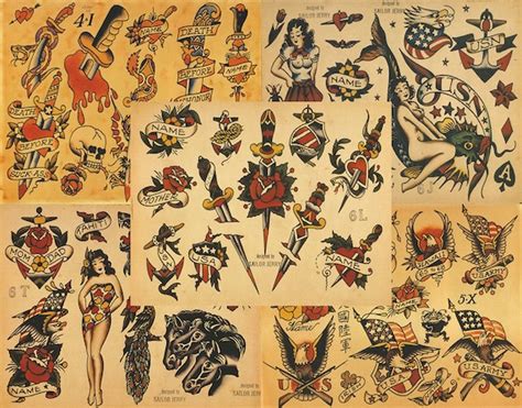 Sailor Jerry Traditional Vintage Style Tattoo Flash 5 Sheets Etsy