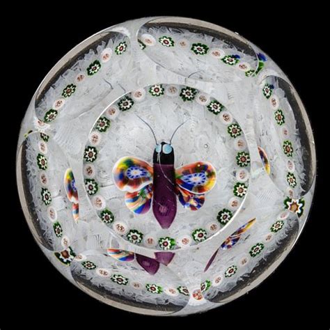 Antique Baccarat Butterfly And Garland Lampwork And Millefiori Art Glass Paperweight Sold At