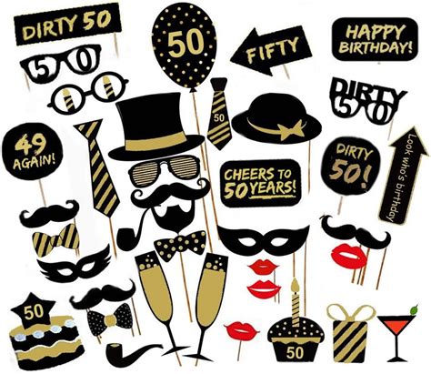 Veewon 50th Birthday Party Photo Booth Props Unisex Funny 36pcs Diy Kit