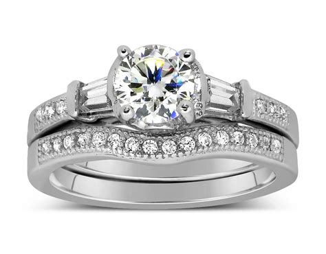Antique 1 Carat Round Diamond Wedding Ring Set For Her In White Gold