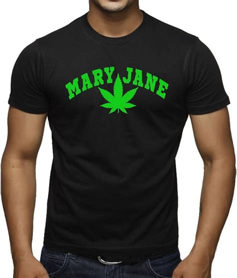Mens Mary Jane Weed Leaf V570 Black T Shirt Black Clothing