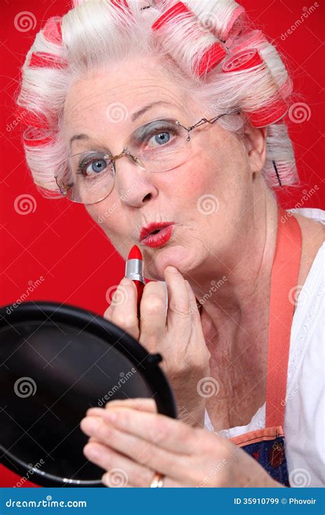 Grandmother With Hair In Rollers Stock Image Image Of Lips Lipstick