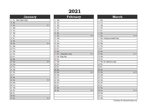 2021 Excel Quarterly Calendar Template Free Printable Templates Zohal