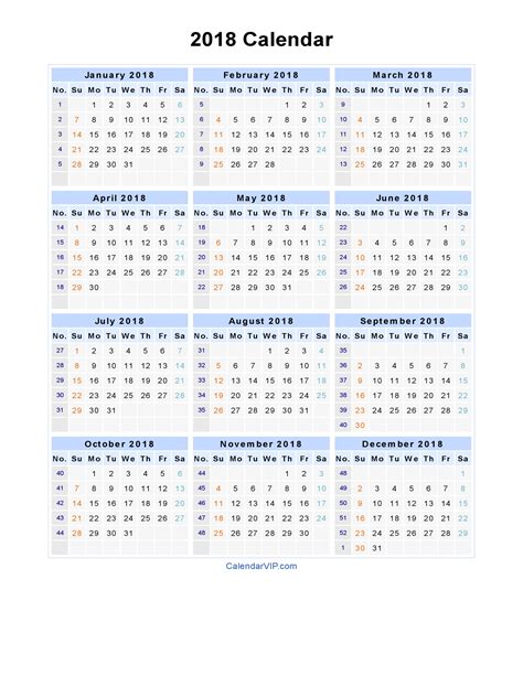 2018 Calendar Blank Printable Calendar Template In Pdf Word Excel