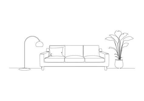 Premium Vector Continuous Line Drawing Of Sofa With Table And Flower Vase