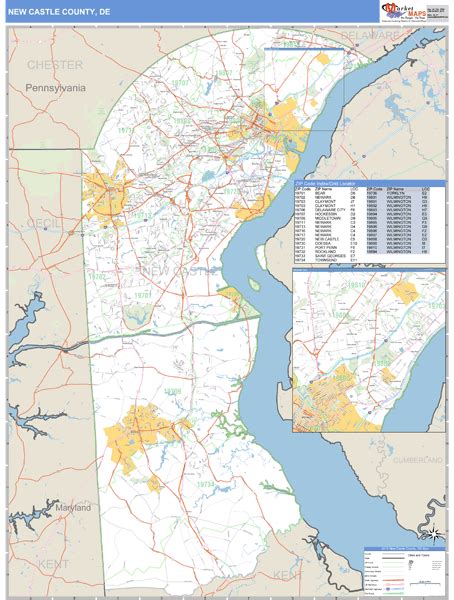 New Castle County Delaware Zip Code Wall Map