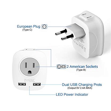 european plug adapter foval international travel power adaptor with 2 usb 4 in 1 us to europe