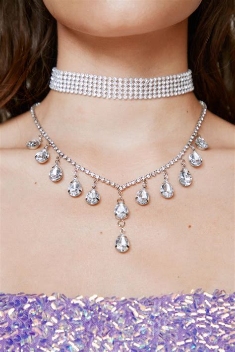 Diamante Layered Choker And Necklace Nasty Gal