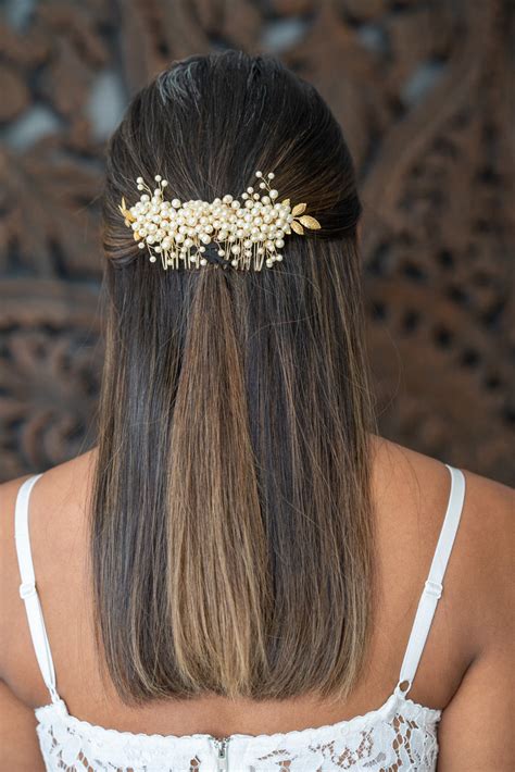 Gold Hair Piece Adorned With Pearls Jewellery By Alirah