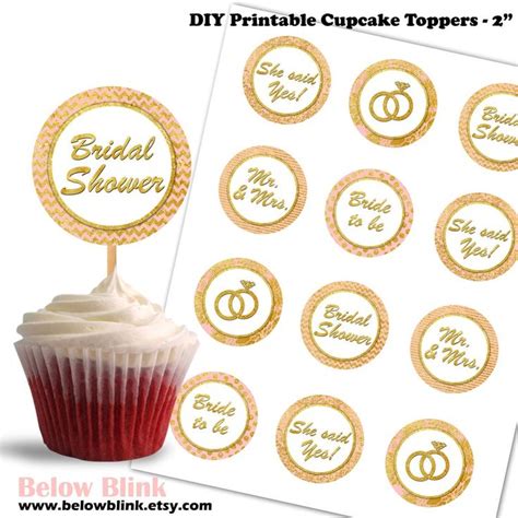 Printable Blush And Gold Cupcake Toppers Bridal Shower Etsy In 2022