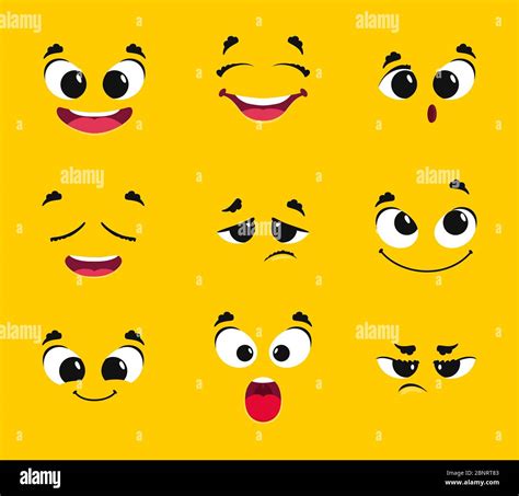 Cartoon Faces Collection Different Emotions Smile Joy Surprise Sadness
