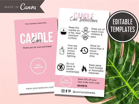 Editable Candle Care Cards Printable Candle Instructions Diy Etsy Uk