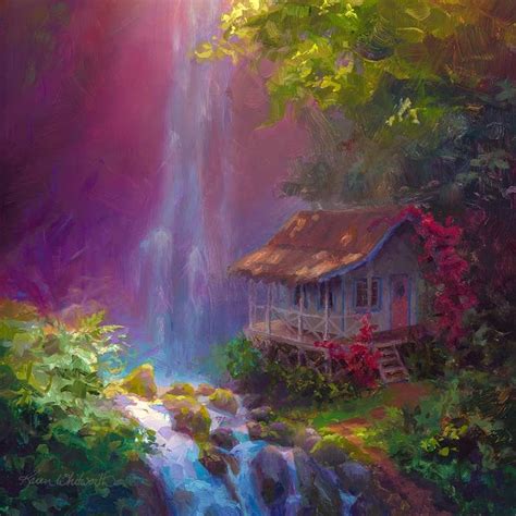 Healing Retreat Canvas Print Of Waterfall Painting With Hawaiian