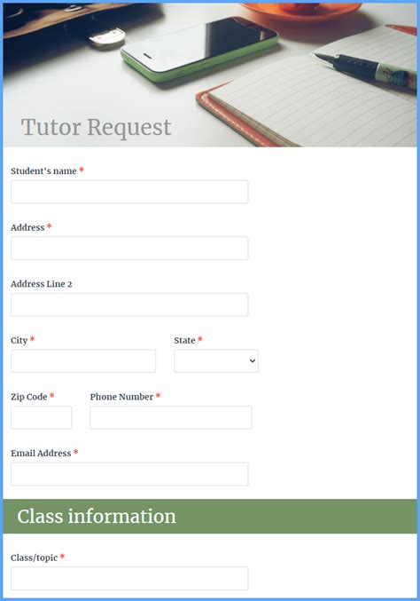 tutor request form formsite
