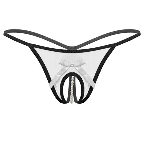2023 Mesh Artificial Pearls Low Waist T Back Womens Thong Panties Crotchless Briefs Buy Womens