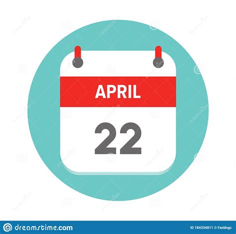 April 22 Vector Flat Daily Calendar Icon Date And Time Day Month