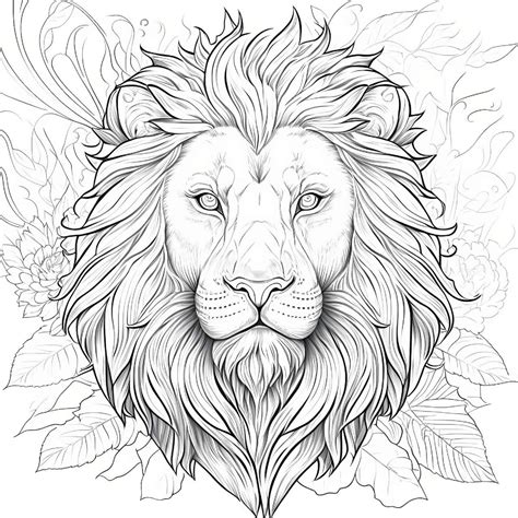 Mandala Lion With Leaves Coloring Page Download Print Now