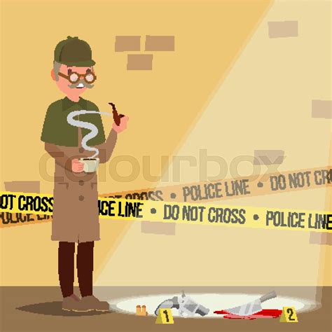 Crime Scene Vector Detective At Crime Scene Flat Cartoon Illustration