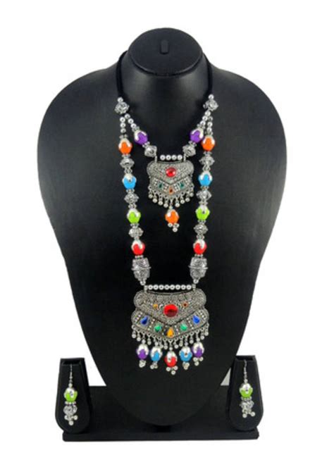 Diva Garba Navaratri Indian Festive Oxidised Silver Necklace Set