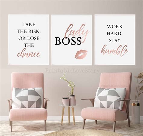Rose Gold Office Desk Accessories For Women Printable Quotes Pink Decor