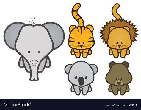 Set Of Cartoon Wild Or Zoo Animals Royalty Free Vector Image