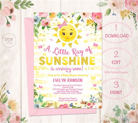 Little Ray Of Sunshine Baby Shower Invitation You Are My Etsy