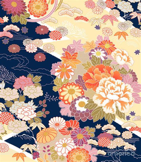 traditional kimono motifs art print by malamalama in 2021 japanese art japanese embroidery