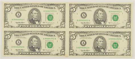 Rare Uncut Sheet 1995 Five Dollar Bill Choice Unc Never Cut By